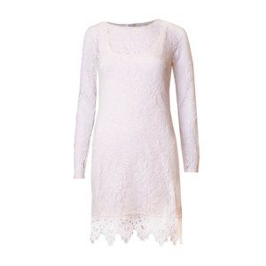 White lace midi dress, Size S, Long sleeves, Round neck, White lining, VLVT